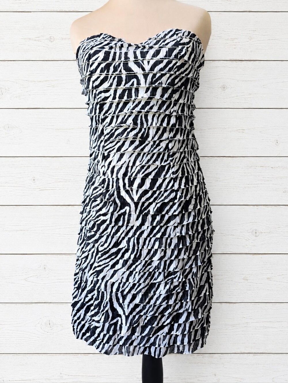 Charlotte Russe Black & White Strapless Zebra Print Ruffled Dress Size L